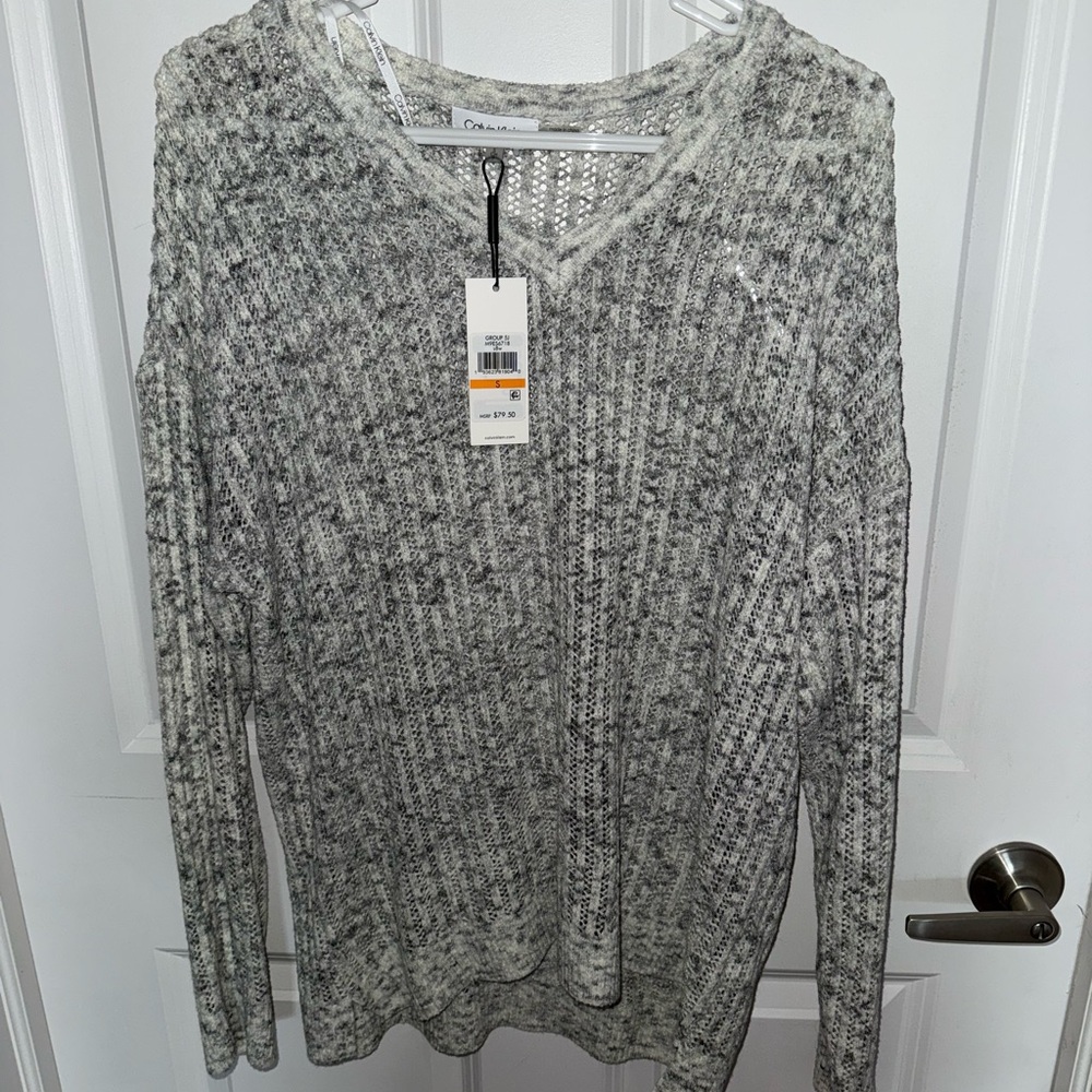 Calvin Klein Gray V-Neck Knit Sweater